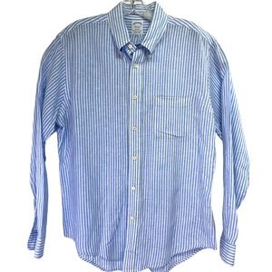 Brooks Brothers/Braid McNutt 100% Irish Linen Blue/White Striped Shirt (X32)